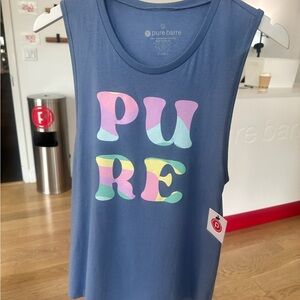 Pure Barre Blue Tank Top with Colorful Letters